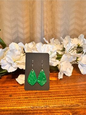 Green Textured Teardrop Earrings